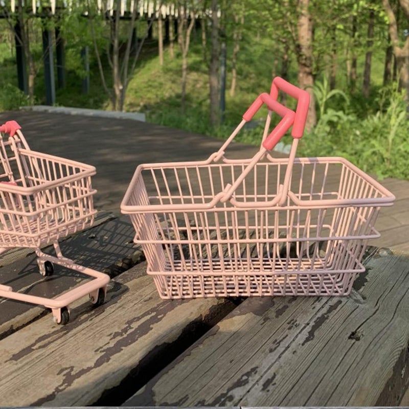 HAOHIZE Small Pink Wire Basket, Wire Baskets for Organizing Portable Baskets for Groceries Pantry Storage Basket with Handles Metal Basket for Shopping, Kitchen, Closet, Bathroom - Image 5
